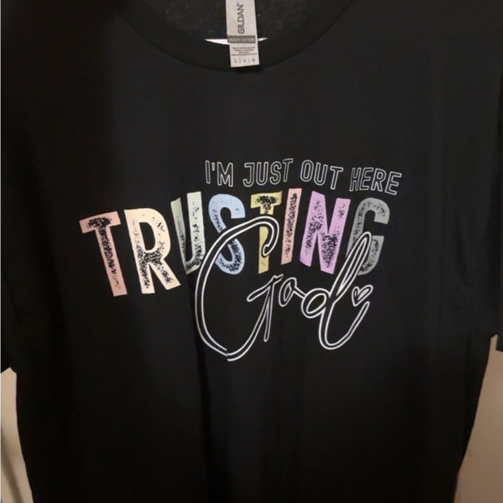 Gildan Black Tee with Multicolor Trusting God Graphic